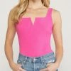 She She Boutique CLOTHING Square Neck Bodysuit - Hot Pink