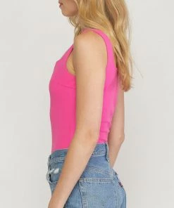She She Boutique CLOTHING Square Neck Bodysuit - Hot Pink