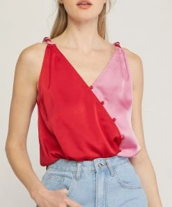 She She Boutique CLOTHING Color Block Bodysuit - Red