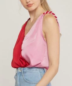 She She Boutique CLOTHING Color Block Bodysuit - Red