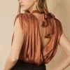 She She Boutique Satin Open Back Bodysuit With Tie - Cinnamon OR Black
