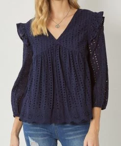 She She Boutique Eyelet Top - Navy OR Off White CLOTHING