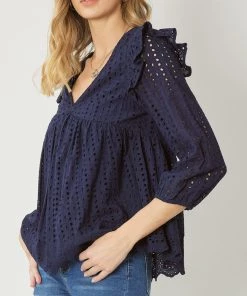 She She Boutique Eyelet Top - Navy OR Off White CLOTHING