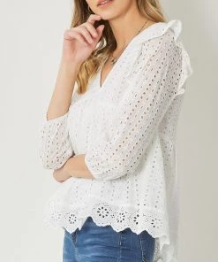 She She Boutique Eyelet Top - Navy OR Off White CLOTHING