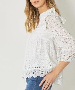 She She Boutique Eyelet Top - Navy OR Off White CLOTHING