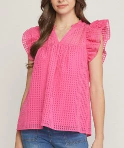 She She Boutique CLOTHING Grid Print Top - Off White, Black OR Pink