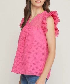 She She Boutique CLOTHING Grid Print Top - Off White, Black OR Pink