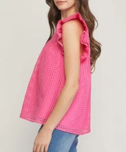 She She Boutique CLOTHING Grid Print Top - Off White, Black OR Pink