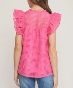 She She Boutique CLOTHING Grid Print Top - Off White, Black OR Pink