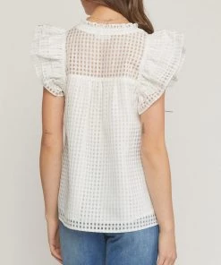 She She Boutique CLOTHING Grid Print Top - Off White, Black OR Pink