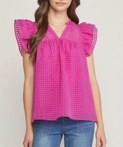 She She Boutique Grid Print Top - Orchid