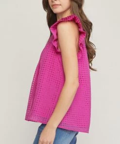 She She Boutique Grid Print Top - Orchid