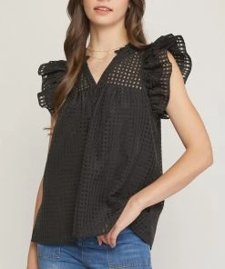 She She Boutique CLOTHING Grid Print Top - Off White, Black OR Pink