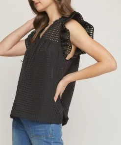 She She Boutique CLOTHING Grid Print Top - Off White, Black OR Pink