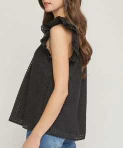 She She Boutique CLOTHING Grid Print Top - Off White, Black OR Pink