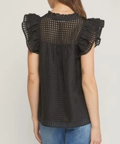 She She Boutique CLOTHING Grid Print Top - Off White, Black OR Pink