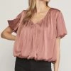 She She Boutique Satin Top - Cocoa