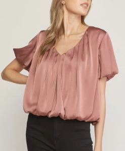 She She Boutique Satin Top - Cocoa