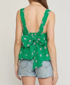 She She Boutique Floral Tie Back Top - Green CLOTHING