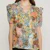 She She Boutique Floral V-Neck Top - Dusty Blue CLOTHING