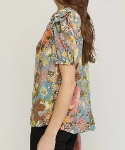 She She Boutique Floral V-Neck Top - Dusty Blue CLOTHING 8 She She Boutique Floral V-Neck Top - Dusty Blue CLOTHING