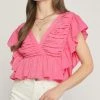 She She Boutique Butterfly Sleeve Top - Pink CLOTHING