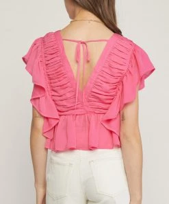 She She Boutique Butterfly Sleeve Top - Pink CLOTHING