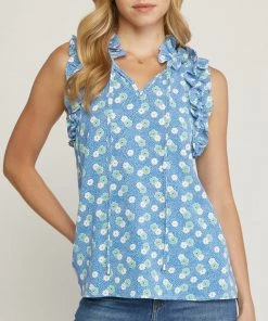She She Boutique Floral Sleeveless Top - Royal