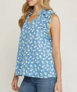 She She Boutique Floral Sleeveless Top - Royal