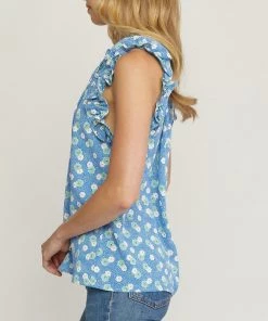 She She Boutique Floral Sleeveless Top - Royal
