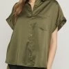 She She Boutique CLOTHING Short Sleeve Satin Top - Olive