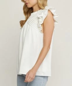 She She Boutique Ruffle Sleeve Top - Kelly Green OR White