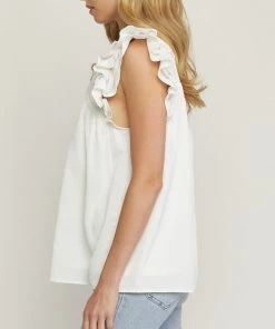 She She Boutique Ruffle Sleeve Top - Kelly Green OR White