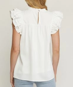 She She Boutique Ruffle Sleeve Top - Kelly Green OR White