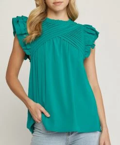 She She Boutique Ruffle Sleeve Top - Kelly Green OR White
