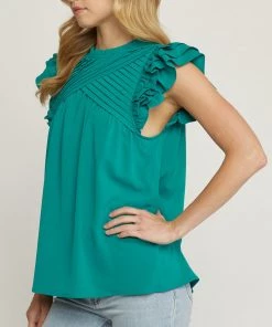 She She Boutique Ruffle Sleeve Top - Kelly Green OR White