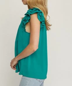 She She Boutique Ruffle Sleeve Top - Kelly Green OR White
