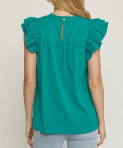 She She Boutique Ruffle Sleeve Top - Kelly Green OR White