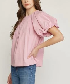 She She Boutique Puff Sleeve Top - Pink CLOTHING