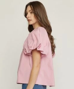 She She Boutique Puff Sleeve Top - Pink CLOTHING