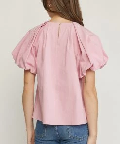 She She Boutique Puff Sleeve Top - Pink CLOTHING