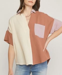 She She Boutique Color Block Top - Clay Combo