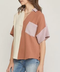 She She Boutique Color Block Top - Clay Combo