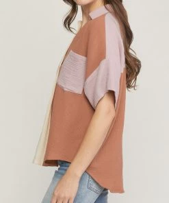 She She Boutique Color Block Top - Clay Combo