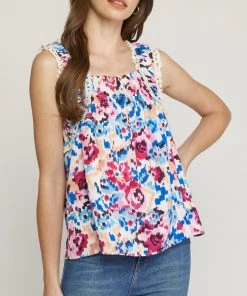 She She Boutique CLOTHING Floral Sleeveless Top - Blue Combo