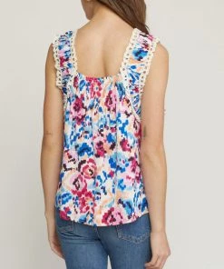 She She Boutique CLOTHING Floral Sleeveless Top - Blue Combo