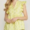 She She Boutique Floral Jacquard Top - Chartreuse CLOTHING
