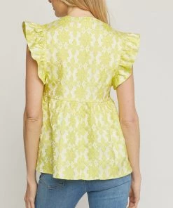 She She Boutique Floral Jacquard Top - Chartreuse CLOTHING