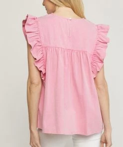 She She Boutique CLOTHING Acid Wash Denim Top - Pink