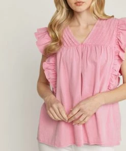 She She Boutique CLOTHING Acid Wash Denim Top - Pink